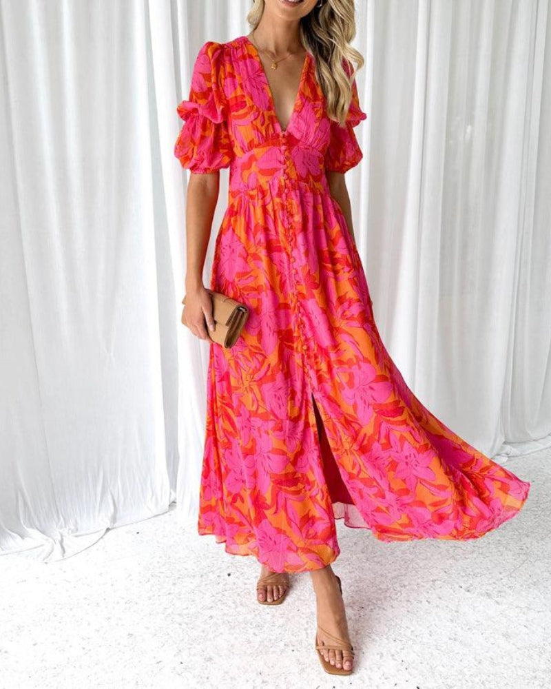 Freya - Rode en roze maxi-jurk