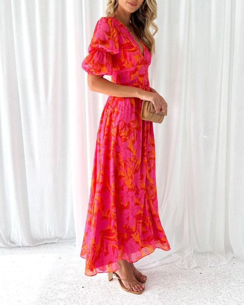 Freya - Rode en roze maxi-jurk