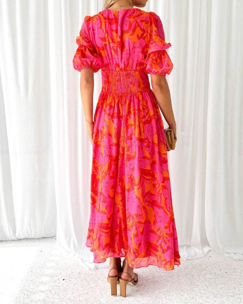 Freya - Rode en roze maxi-jurk